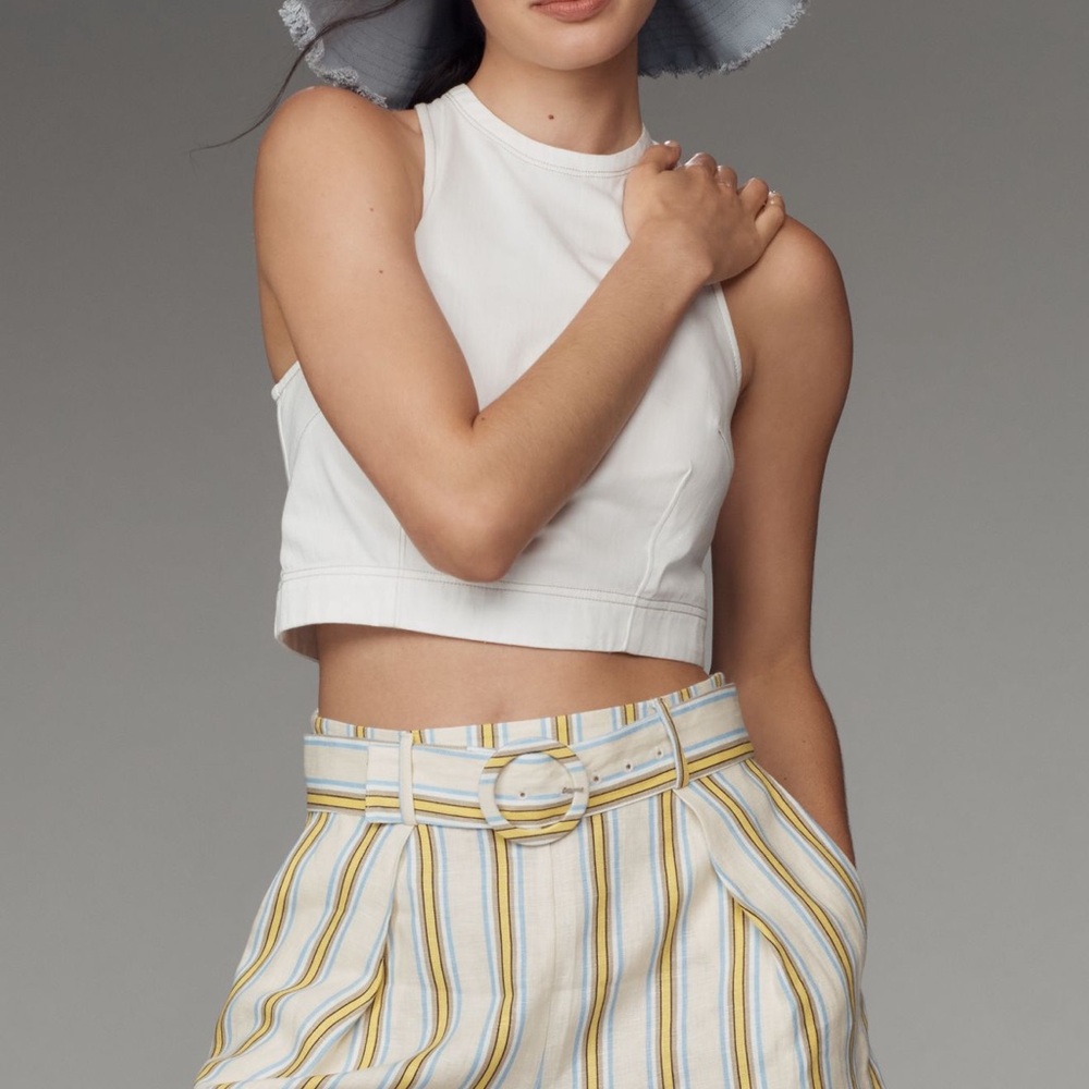 Maeve High Waist Yellow and Blue Striped Shorts - Picture 6 of 9